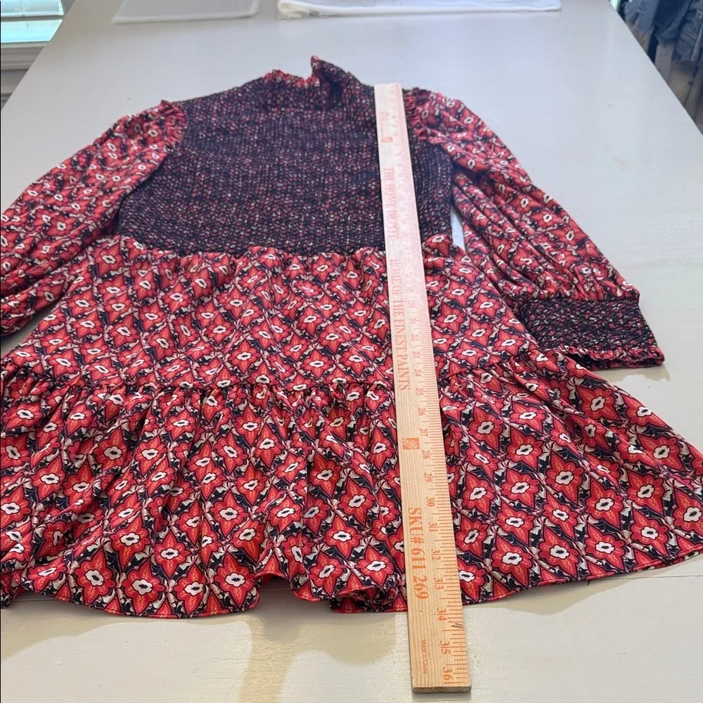 Alice + Olivia Elvira Smocked Mock Neck Mini Dress Size 10 - Picture 6 of 16